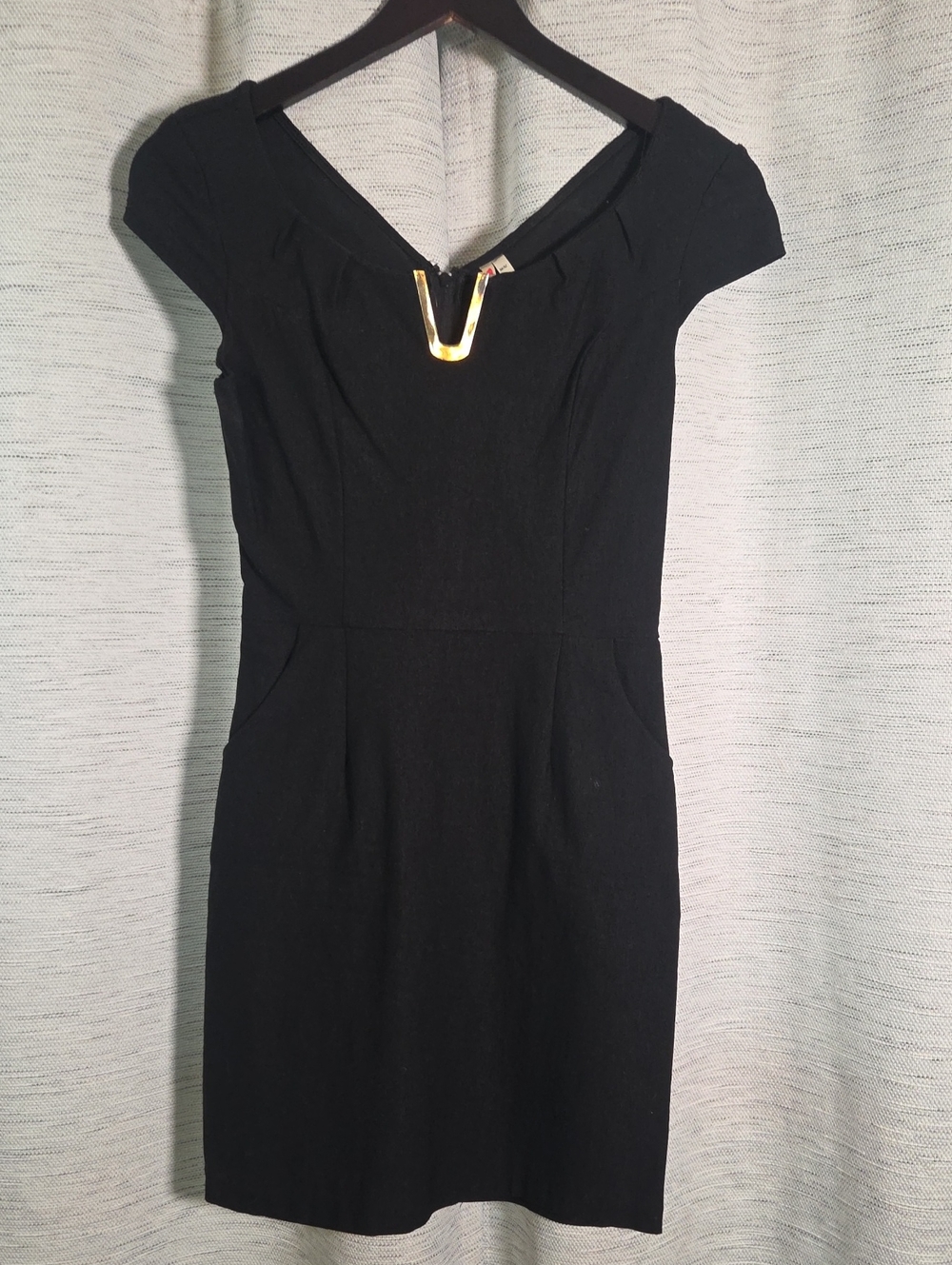 M&M'S Black Mini Sheath Dress with Gold V Accent